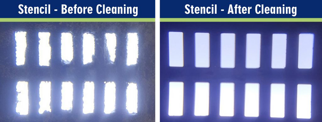 image of a stencil before and after cleaning